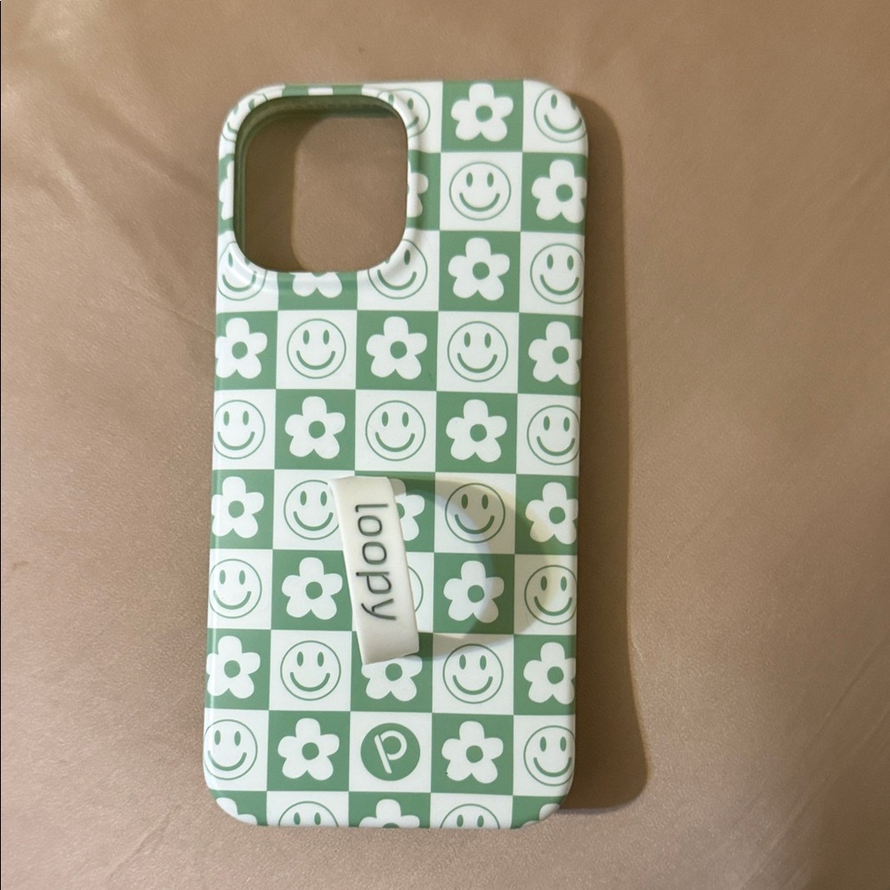 Loopy Case Mint Green and White Smiley Flower Phone Case for iPhone 13 Pro Max